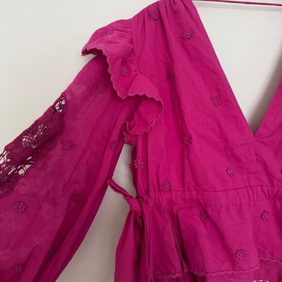 Farm Rio Pink Long Sleeve Blouse in Vibrant Pink - Picture 3 of 8